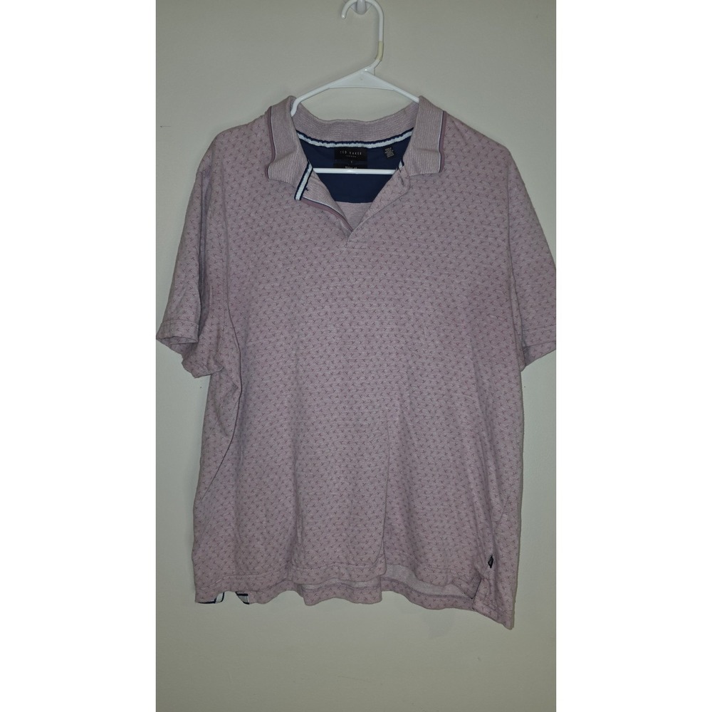 Ted Baker London Mathias Polo Shirt Men Sz7 (US 3X) Pink Blue T Logo Micro Print